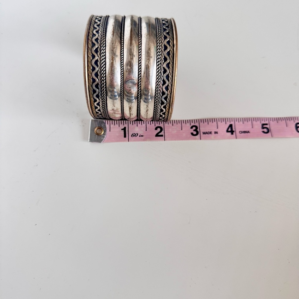 Vintage 3” Boho Silver-Toned Cuff Bracelet - Picture 14 of 14